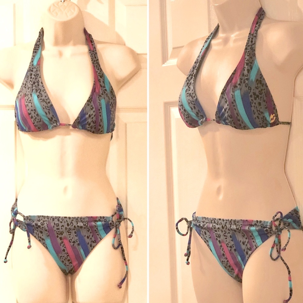 Billabong Bikini-Drawstring Top& Side Tie Bottom-Sz S
